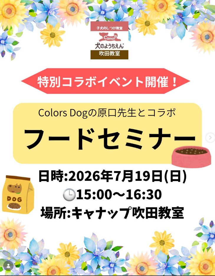 🐾特別コラボイベントColors Dogフードセミナー⭐キャナップ犬のようちえん吹田教室